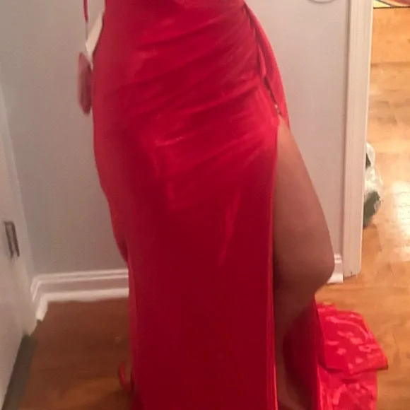 Red Strapless Embellished Gown - Picture 5 of 6